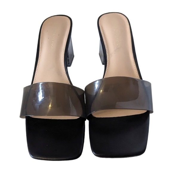 Vintage 90s BCBG Gray Plastic Mules Chunky Lucite Heel Square Toe Size 8.5 - Picture 4 of 8